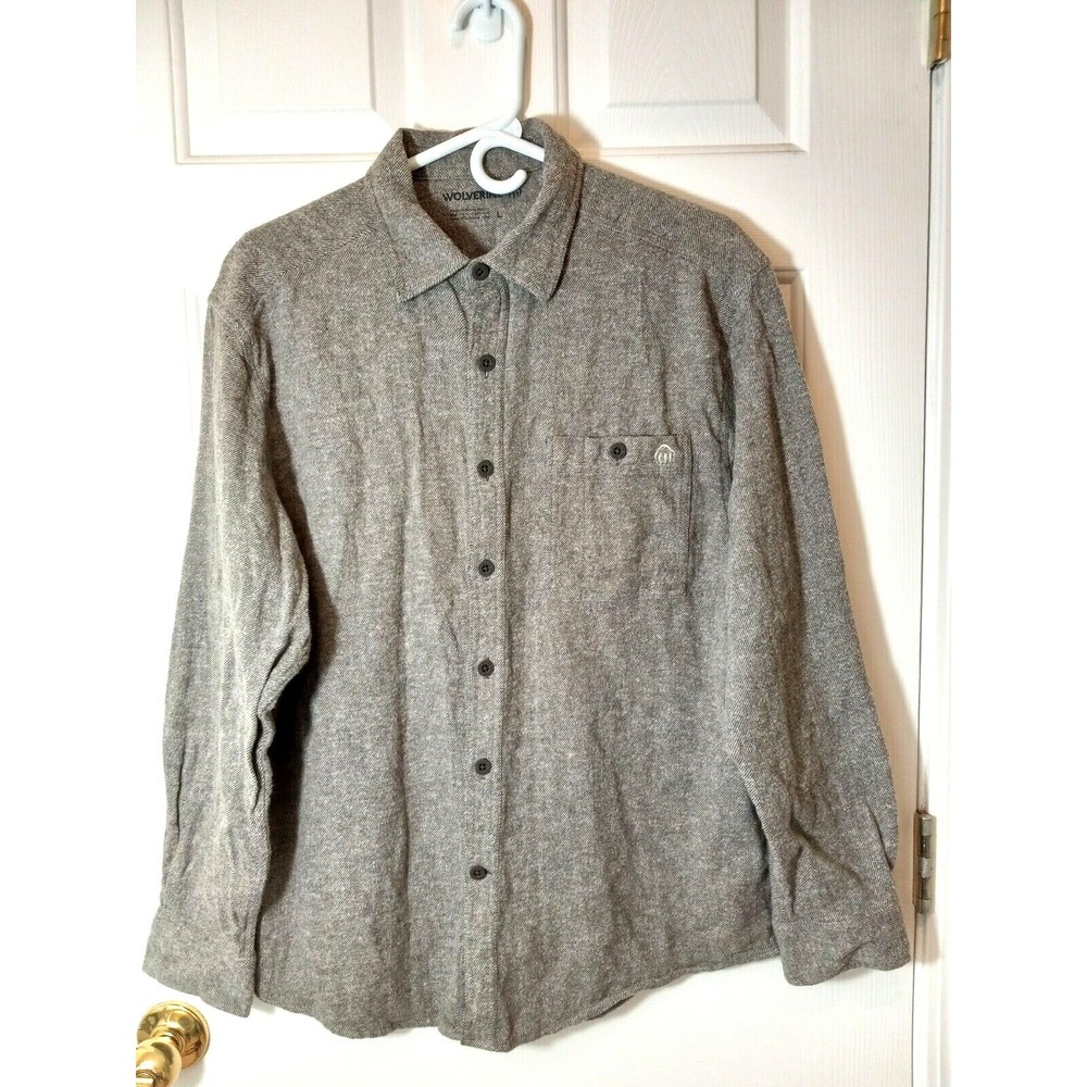 WOLVERINE Men's Gray Cotton Long Sleeve Button Shirt Size L